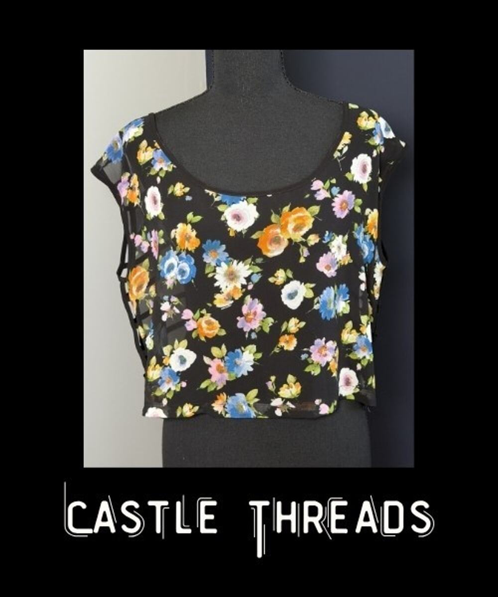Women Millau Floral Print Sleeveless Crop Top Open Back Checker Design Size XS